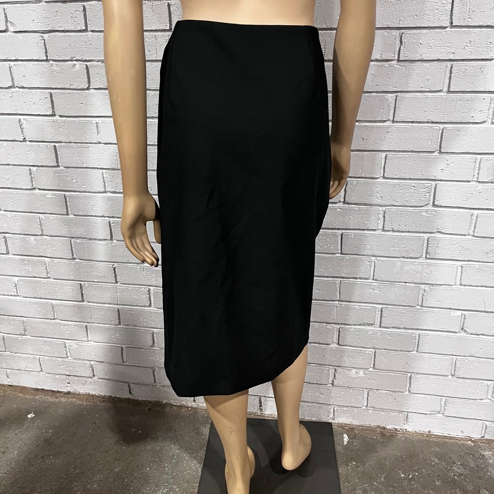 The Fold Black Midi Wrap Skirt Asymmetrical Hem Side Zip Professional Minimalist